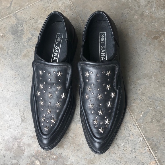 SOL SANA “Nancy” Black Star Studded Loafers - Picture 2 of 5